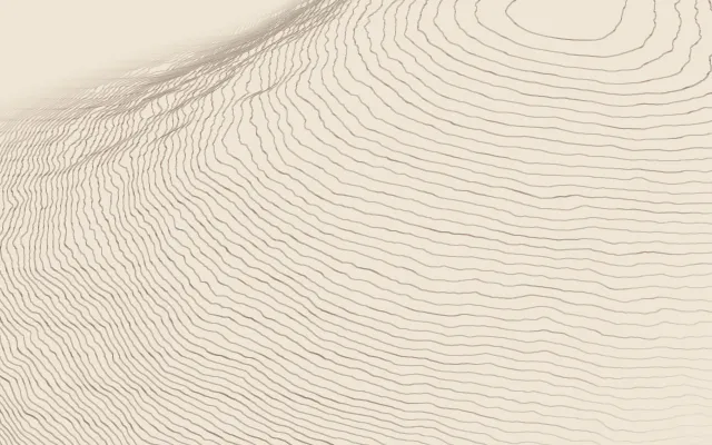 Rocky spine in 3D: brown lines over a rough ridge on light paper